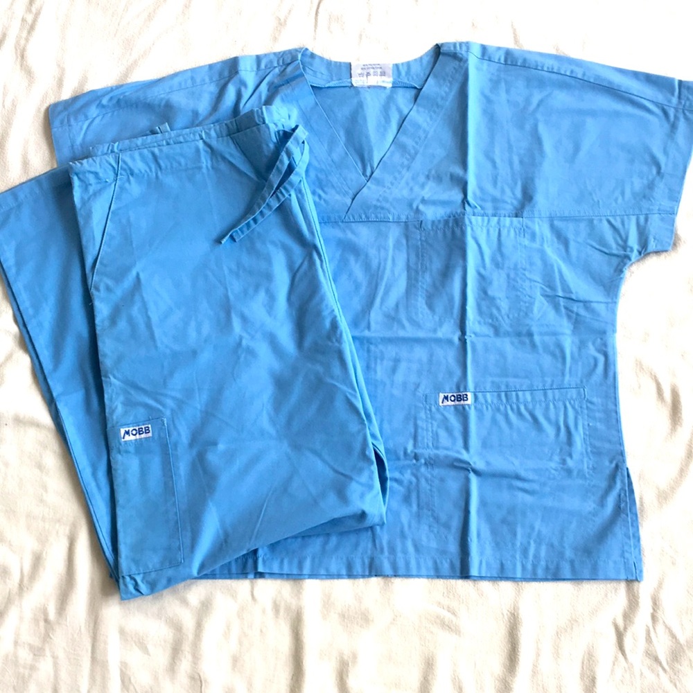 Mobb Classic Medical Scrub Set Unisex Blue V-Neck Pants Top M